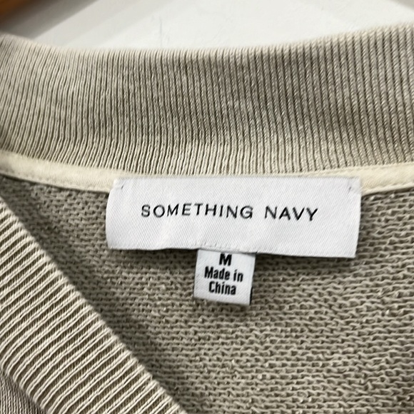 Something Navy Taupe Cotton Wash Terry 10” sleeve Sweatshirt Top size M - Picture 3 of 11